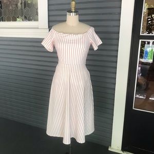 Red striped off the shoulder dress!